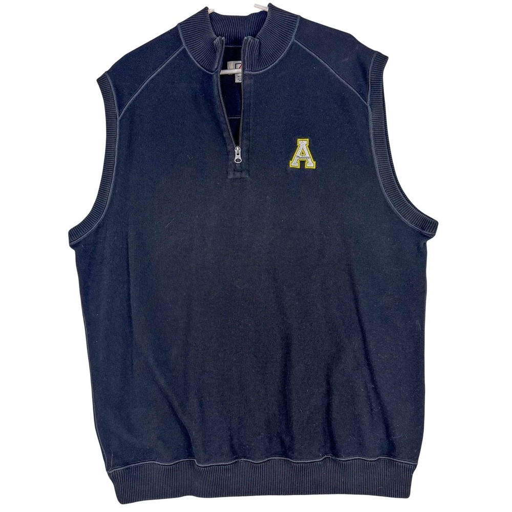 Appalachian State Mountaineers Sweater Vest Mens XL Black Cutter & Buck‎ 1/4 Zip